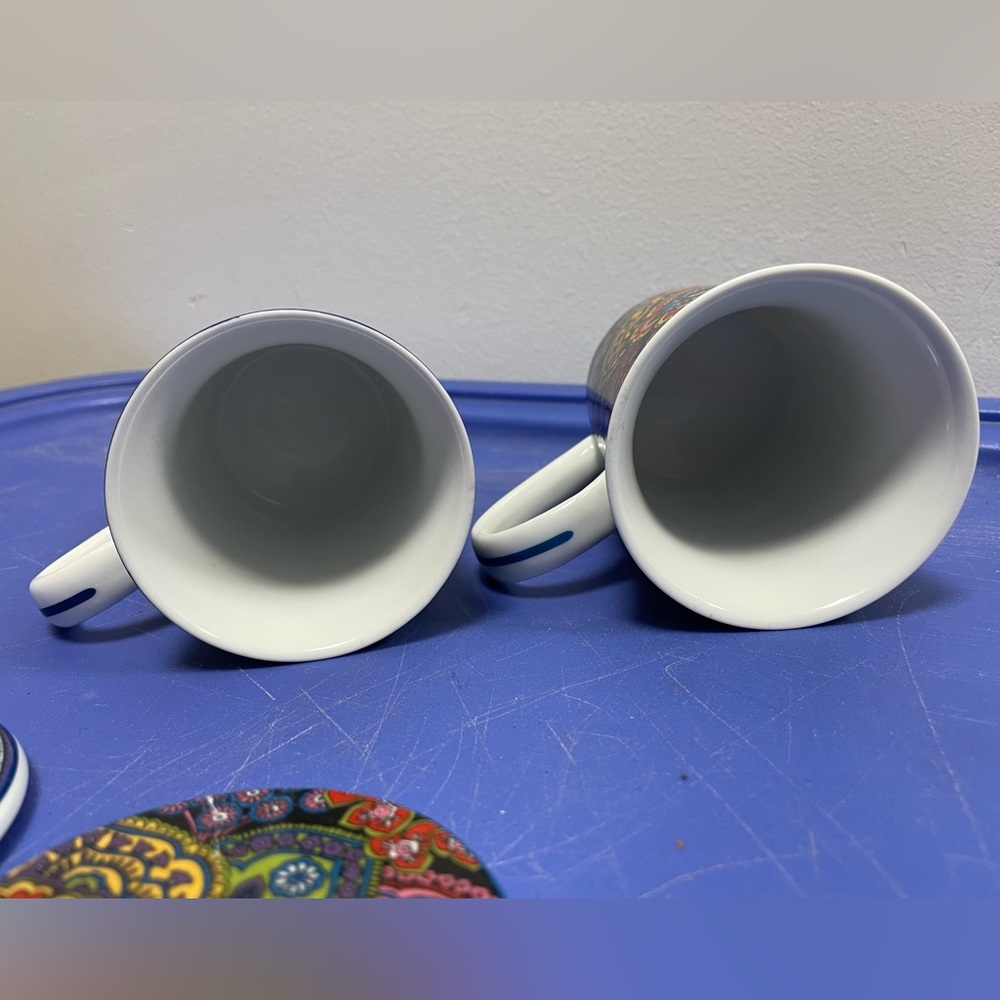 2 Gorgeous Paisley Vera Bradley Symphony in Hue & Blue Rhapsody Coffee Mugs/Lids - Picture 9 of 15